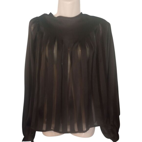Nipon Blouse sheer striped long sleeve top with accent - Picture 1 of 9